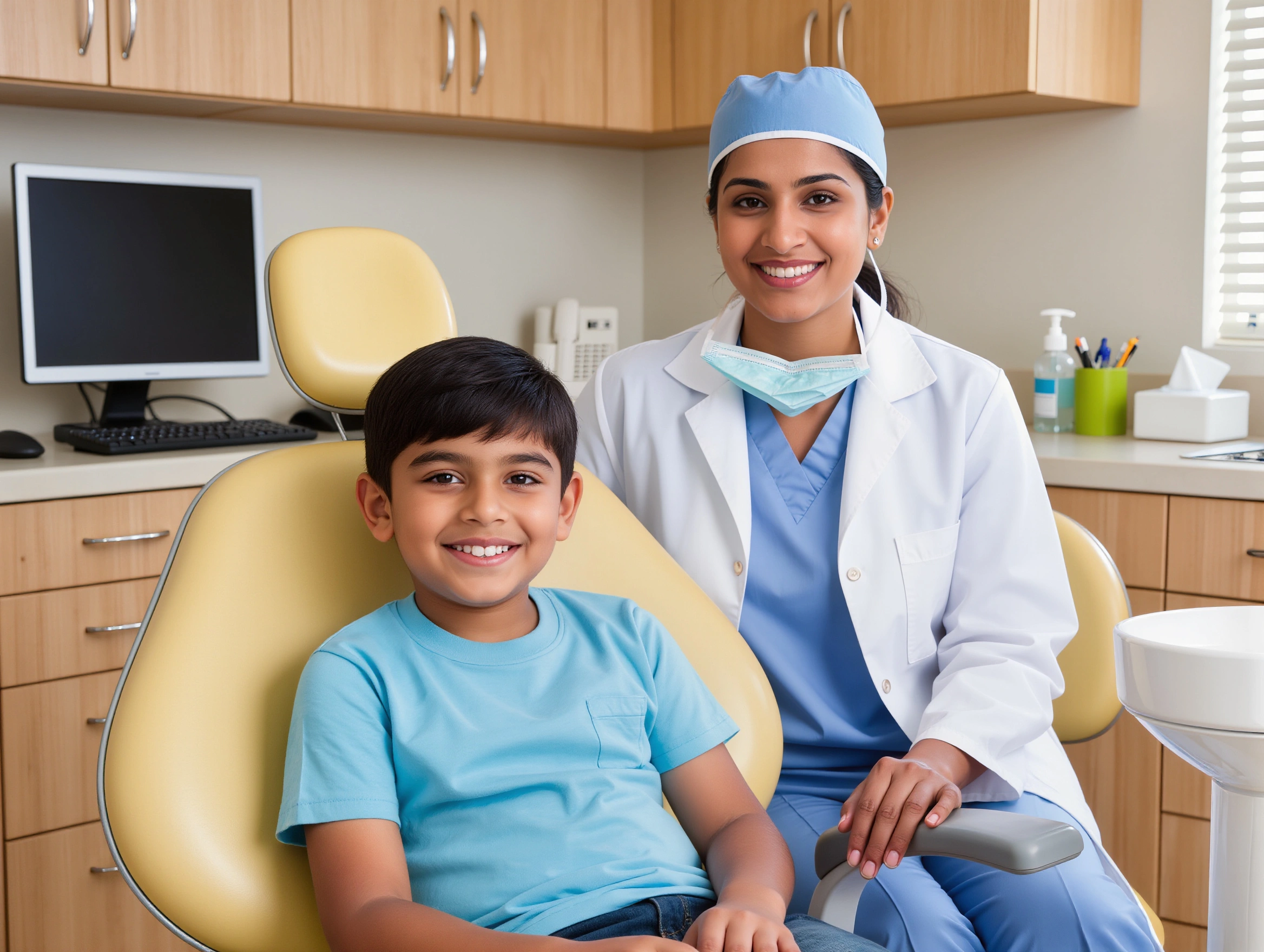 Dentist treating a child