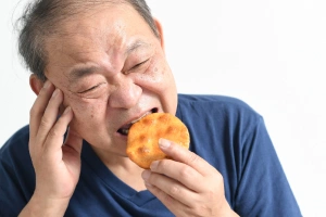 Close-up of discolored teeth