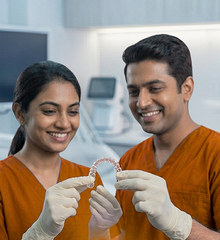 Dentists holding aligner