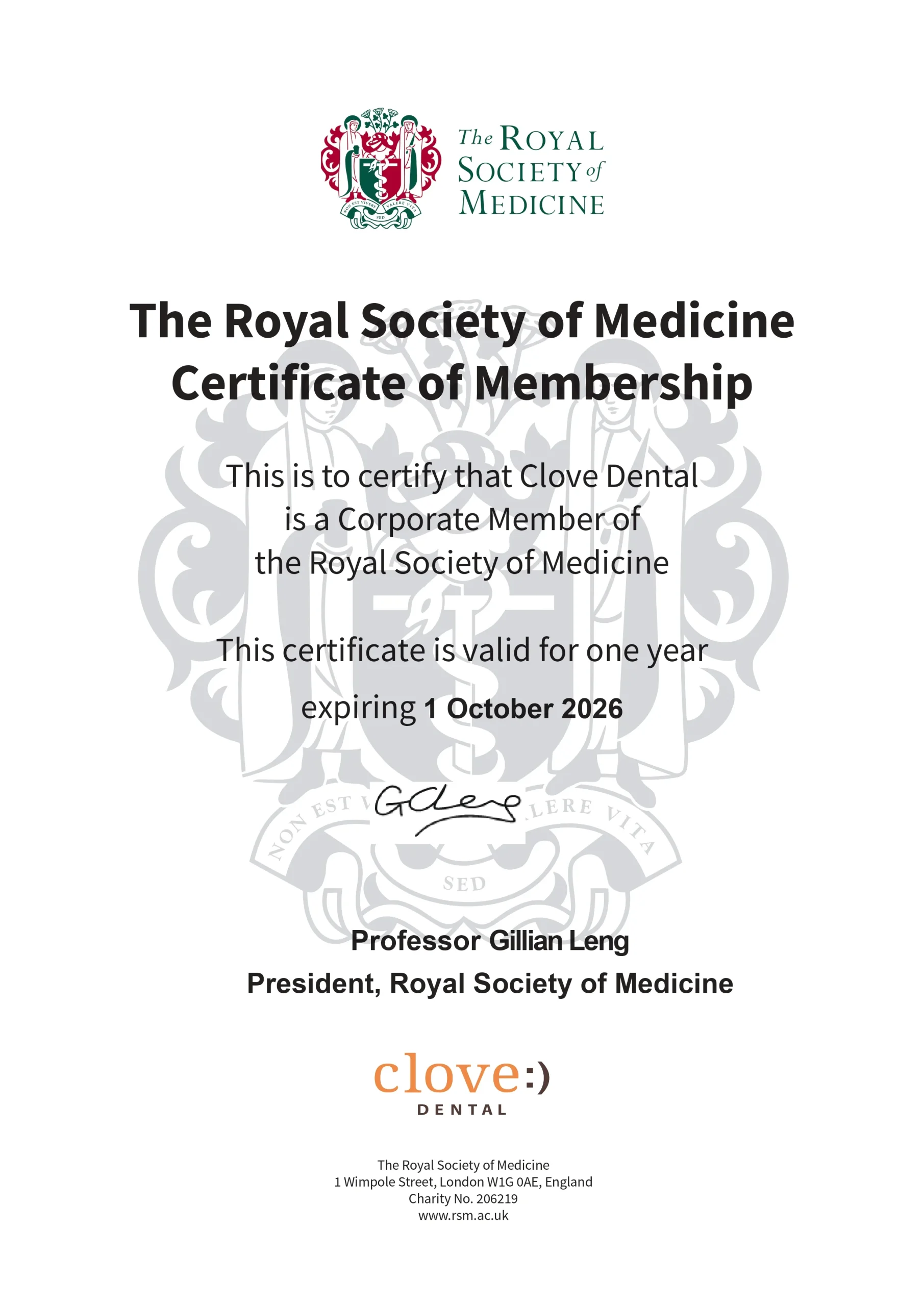 Royal Society of Medicine Certificate